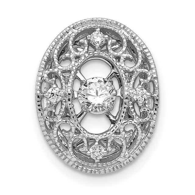 Vibrant Diamond Oval Slide Chain Slide Charm Pendant in Real 14k White Gold