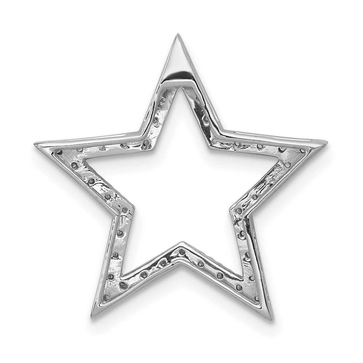 14k White Gold Diamond Star Pendant with Five-Point Hollow Design for Women