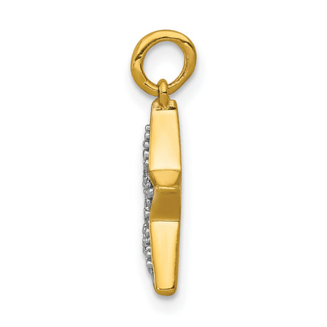 10k Yellow Gold Star Pendant with Cutout Star Design and White Accents for Women