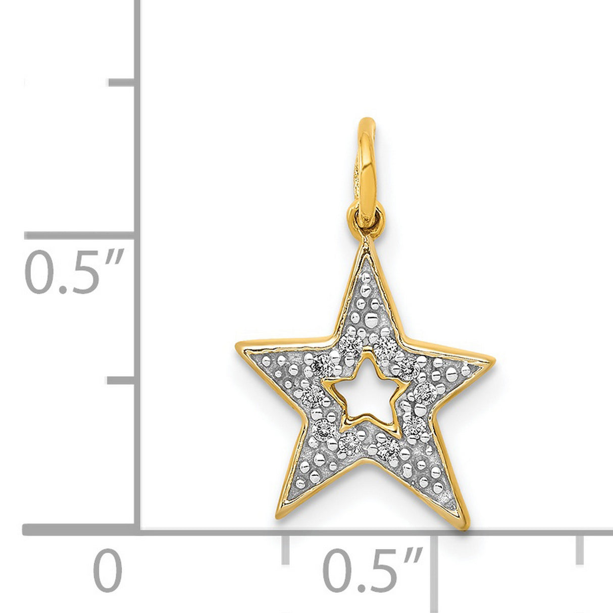 14k Yellow Gold Star Pendant with Diamond Accents and White Gold Inlay