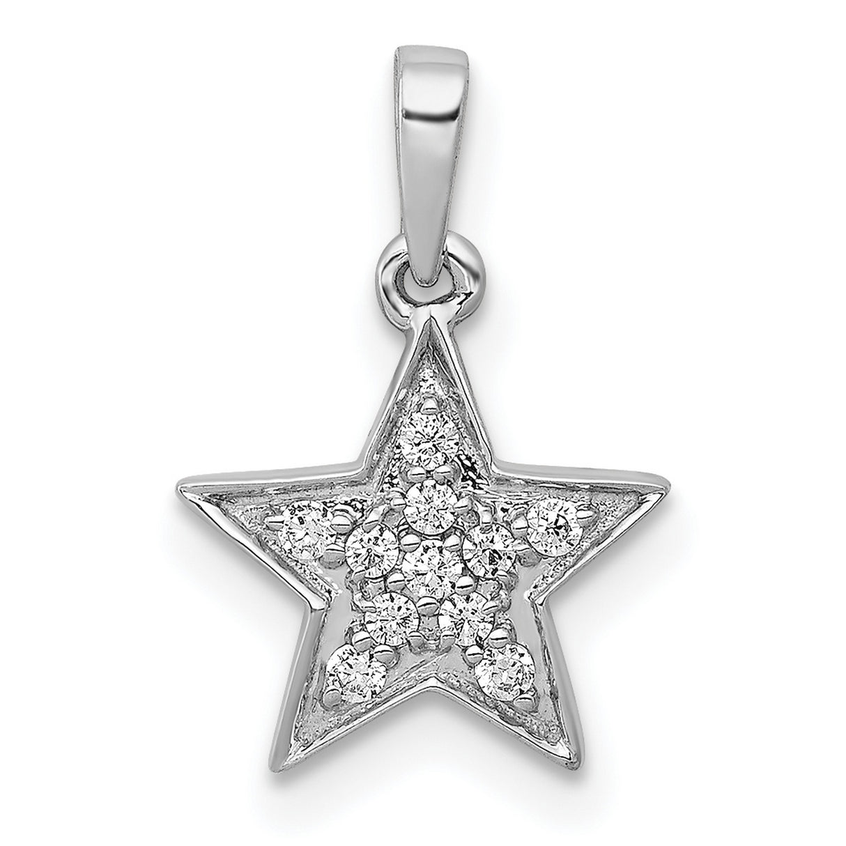 1/10ct Diamond Star Charm Pendant in Real 14k White Gold