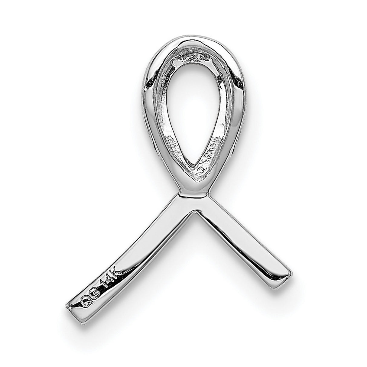 14k White Gold Ribbon Pendant with Pavé Diamond Design, Symbolic Awareness and Memorial Jewelry