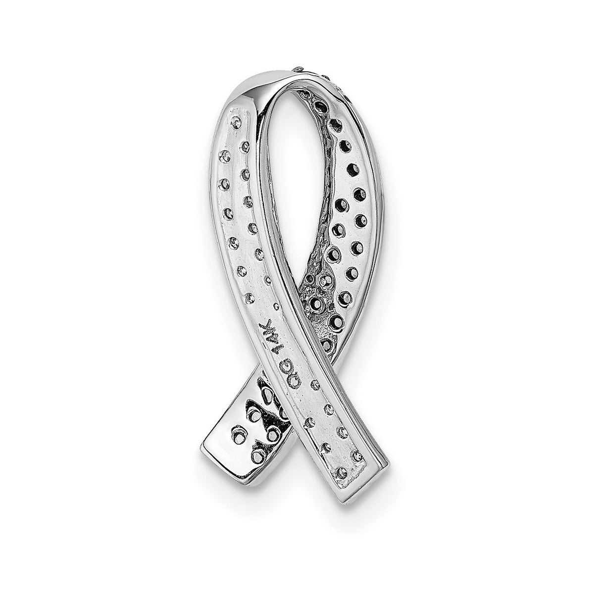 14k White Gold Pendant with Lab Created Sapphire, Pink Ribbon and Cubic Zirconia Accents