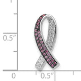 14k White Gold Pendant with Lab Created Sapphire, Pink Ribbon and Cubic Zirconia Accents