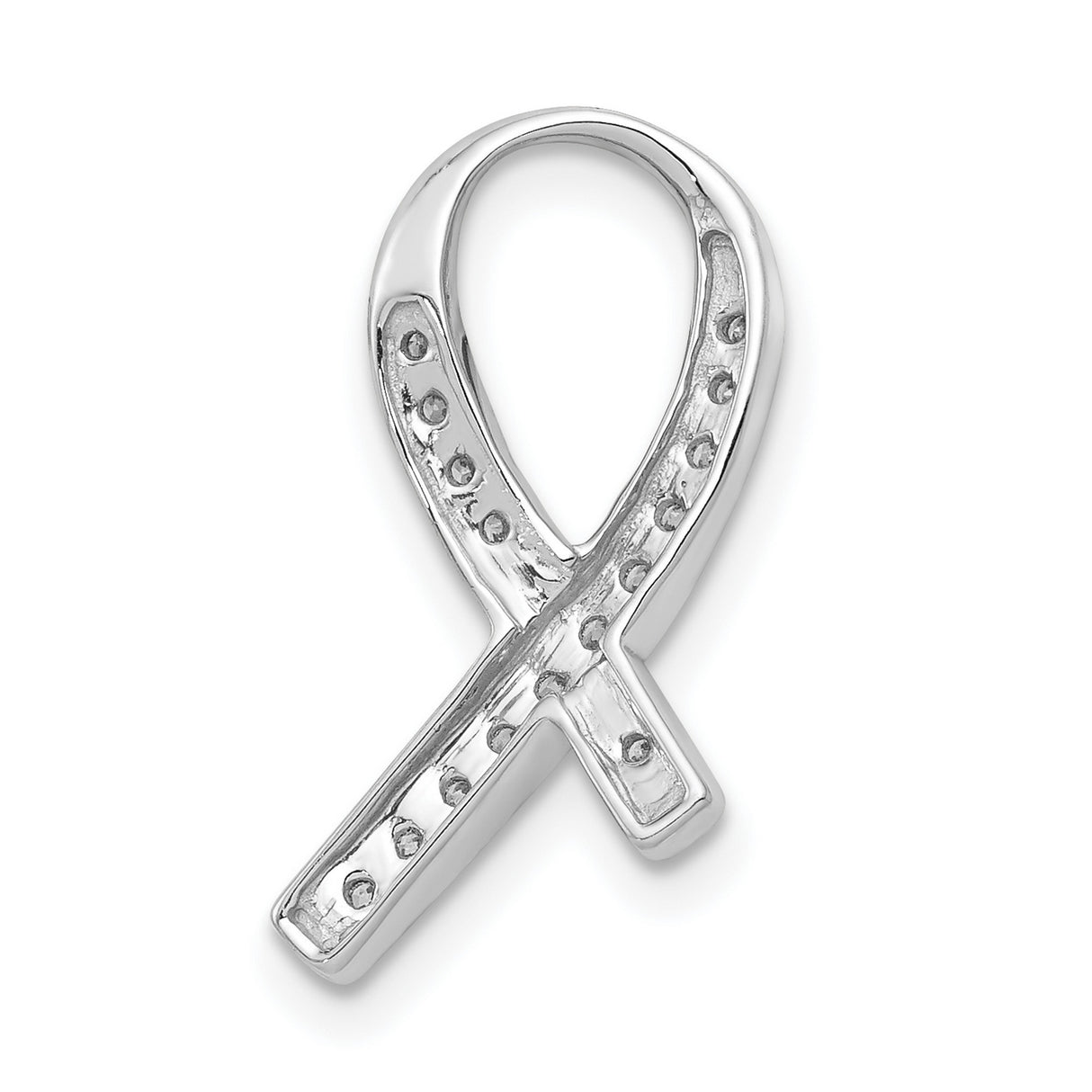 14k White Gold Awareness Ribbon Pendant with Diamonds, Looped Design Charm for Women