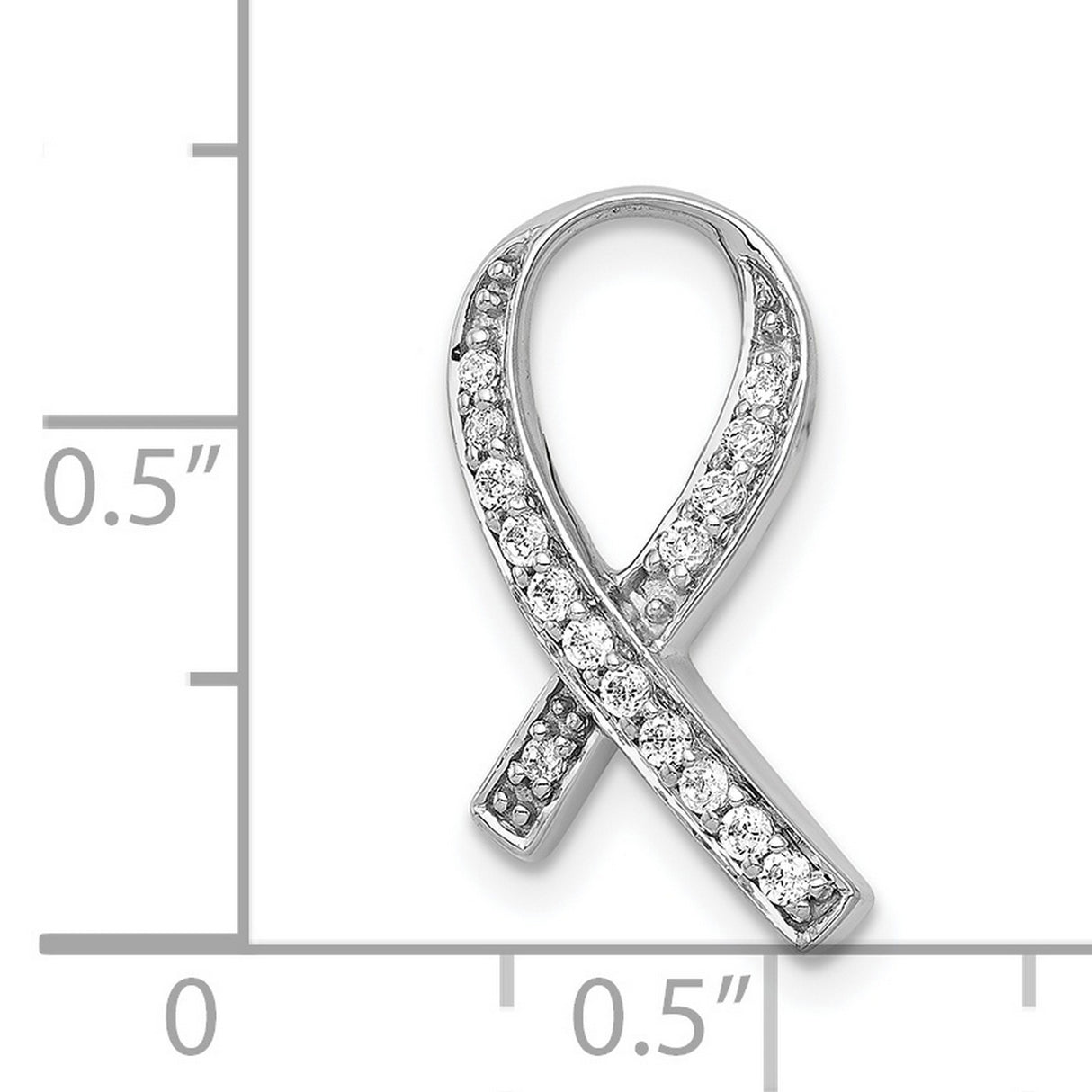 14k White Gold Awareness Ribbon Pendant with Diamonds, Looped Design Charm for Women