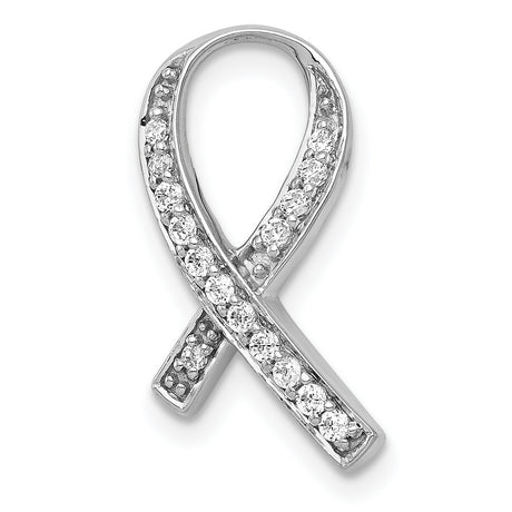 14k White Gold Awareness Ribbon Pendant with Diamonds, Looped Design Charm for Women