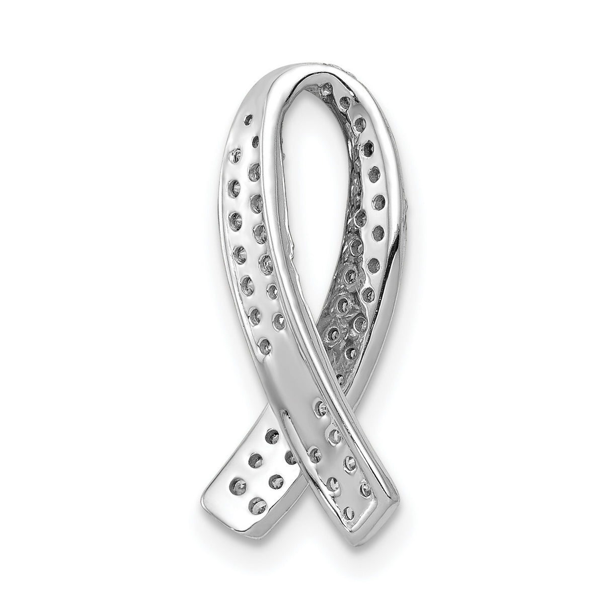 14k White Gold Awareness Ribbon Pendant with Pavé Round Diamonds, Symbolic Tribute Jewelry for Women