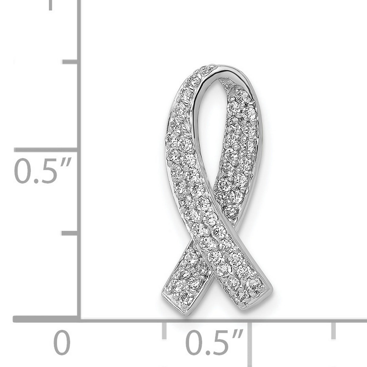 14k White Gold Awareness Ribbon Pendant with Pavé Round Diamonds, Symbolic Tribute Jewelry for Women