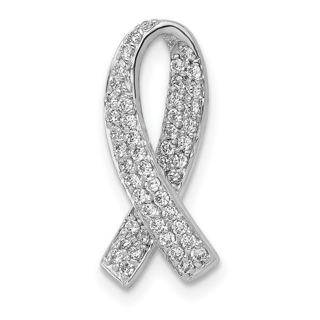 14k White Gold Awareness Ribbon Pendant with Pavé Round Diamonds, Symbolic Tribute Jewelry for Women