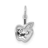 14k White Gold Apple Pendant with Diamond Accents, Symbolic Charm for Women