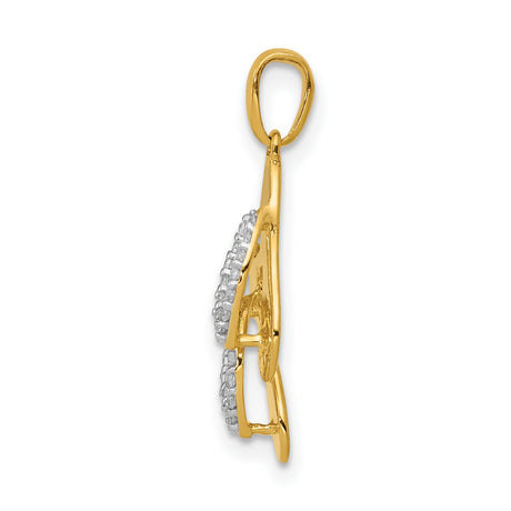 14k Yellow Gold Flip-Flop Pendant with Diamond-Cut Detailing, Two-Tone Beach Charm for Women