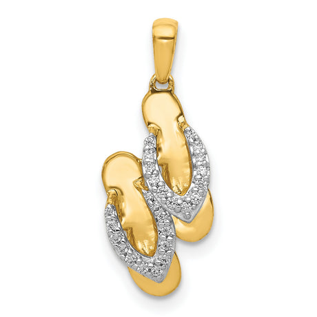 14k Yellow Gold Flip-Flop Pendant with Diamond-Cut Detailing, Two-Tone Beach Charm for Women