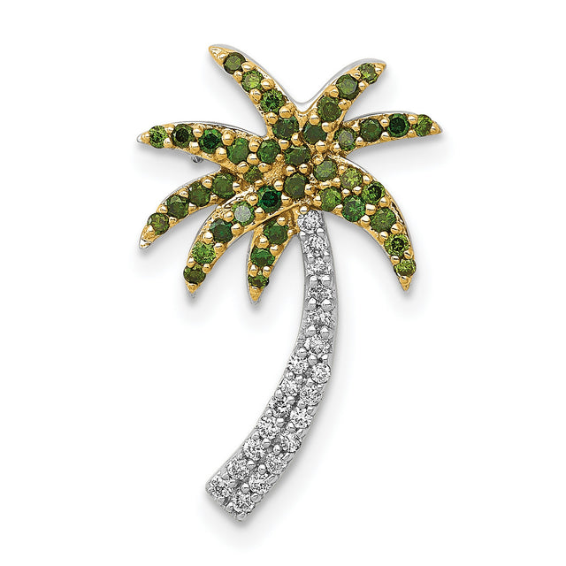 14k White Gold Palm Tree Pendant with Diamonds, Tropical Beach Style Jewelry for Women