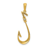 14k Yellow Gold Pendant with Diamond Accents, Fishing Hook and Stylized Number Seven Design