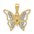 10k Multi-Tone Gold Butterfly Pendant with Rhodium Accents and Openwork Wings