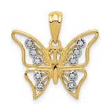 10k Multi-Tone Gold Butterfly Pendant with Rhodium Accents and Openwork Wings