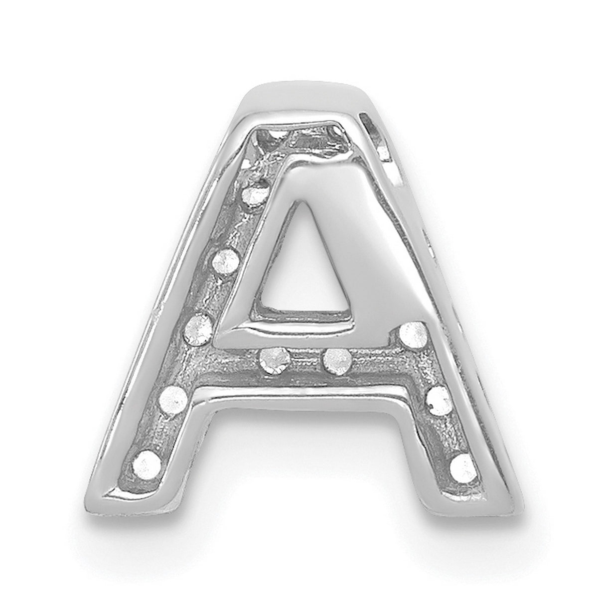 14k White Gold Diamond Letter A Pendant with Pavé Round Cut Diamonds