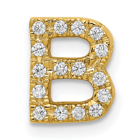 10k Yellow Gold Letter B Pendant Charm with Cubic Zirconia, Block Initial Design