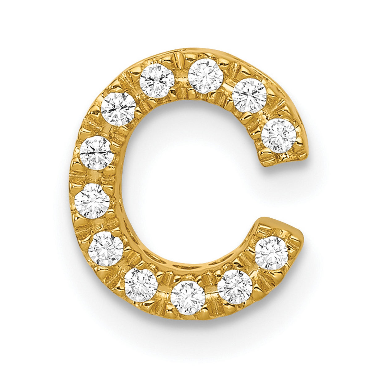 10k Yellow Gold Letter C Pendant with Cubic Zirconia, Monogram Alphabet Charm for Women