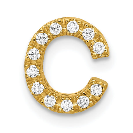 14k Yellow Gold Diamond Initial C Pendant Charm, Block Letter Design for Women