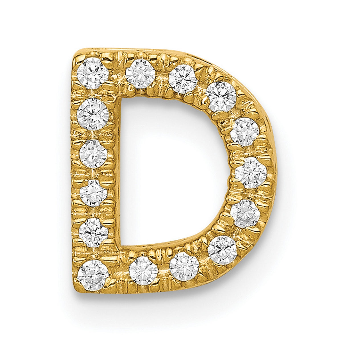 10k Yellow Gold Initial D Pendant, Cubic Zirconia Letter Charm, Unisex or Womens Jewelry