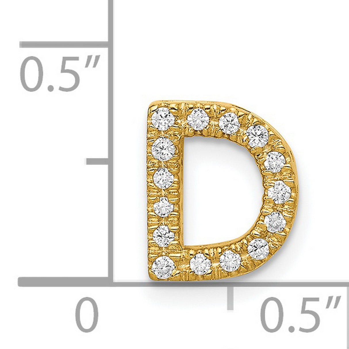 14k Yellow Gold Letter D Pendant with Cubic Zirconia, Pavé Monogram Charm