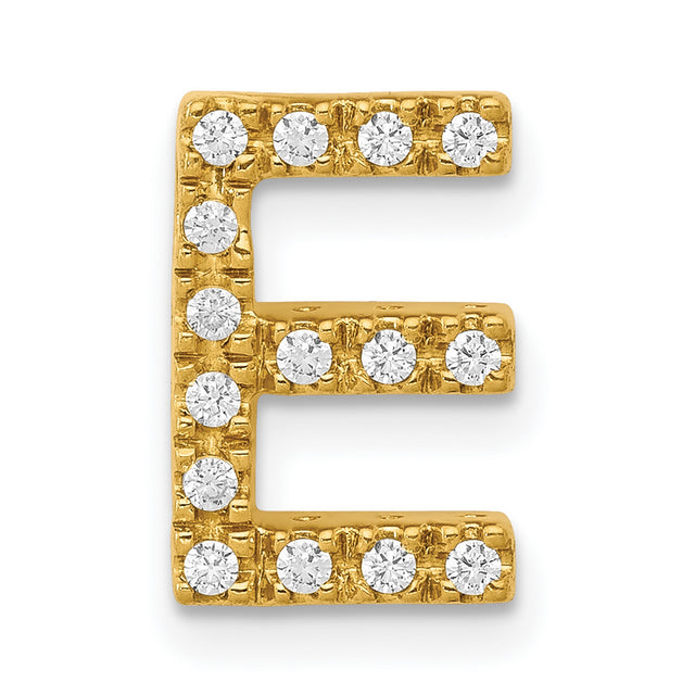 10k Yellow Gold Letter E Pendant with Round Cut White Stones, Alphabet Charm for Women or Unisex