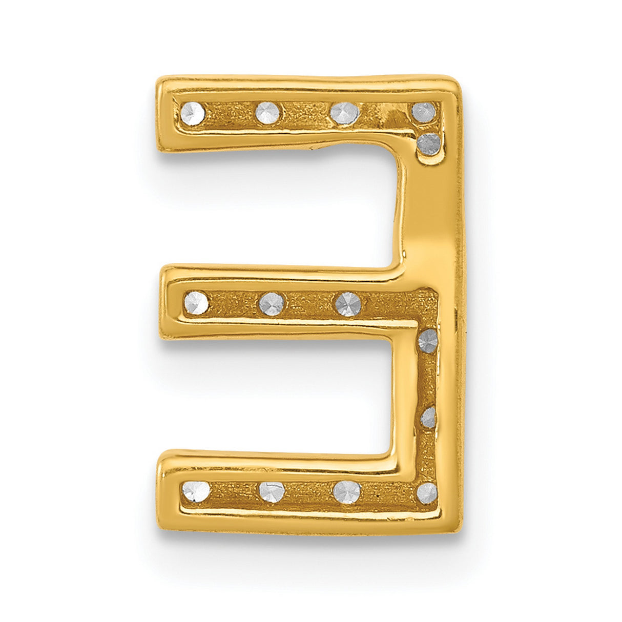 14k Yellow Gold Letter E Pendant with Diamond Accents, Dainty Alphabet Charm
