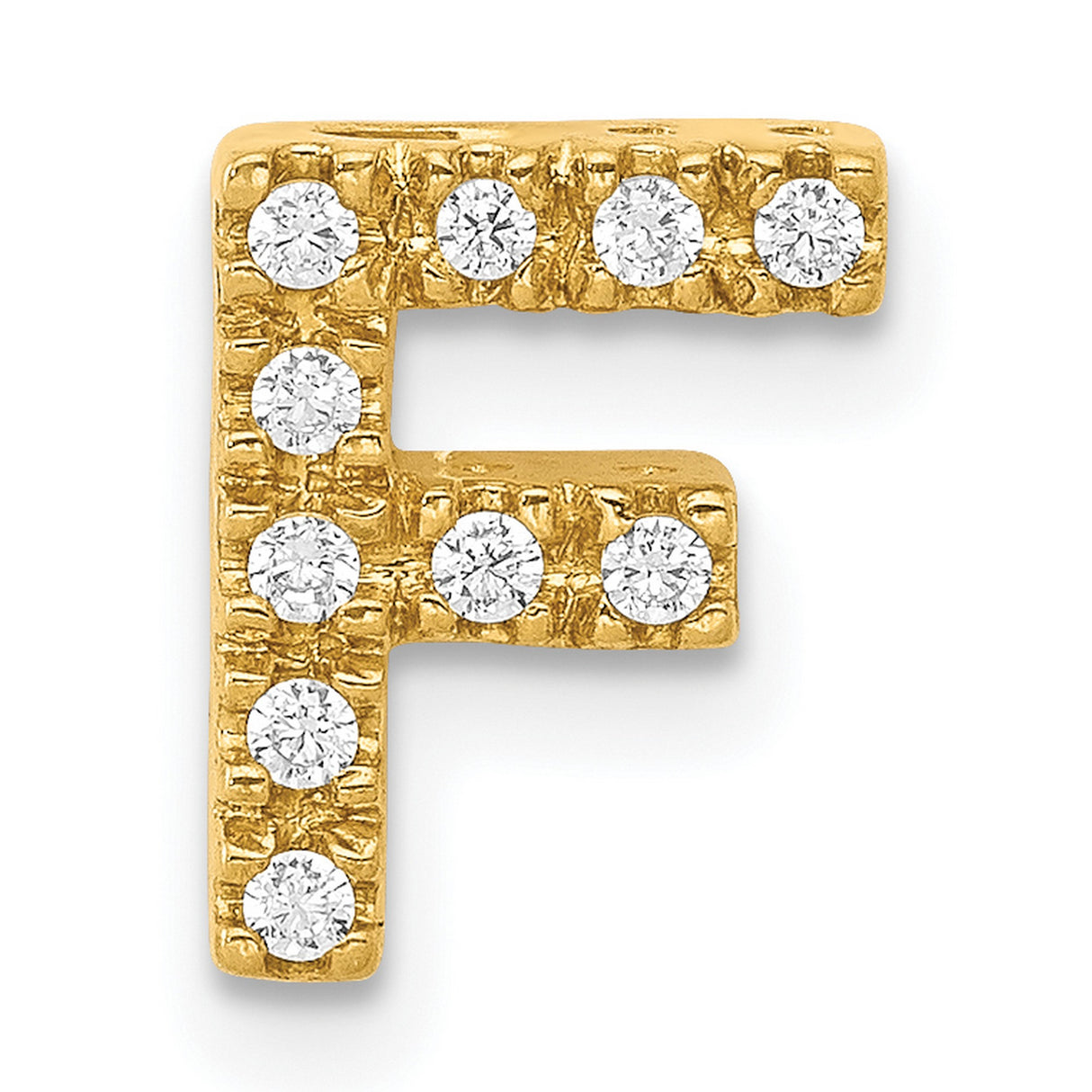 10k Yellow Gold Letter F Pendant Charm with White Cubic Zirconia, Personalized Initial Jewelry