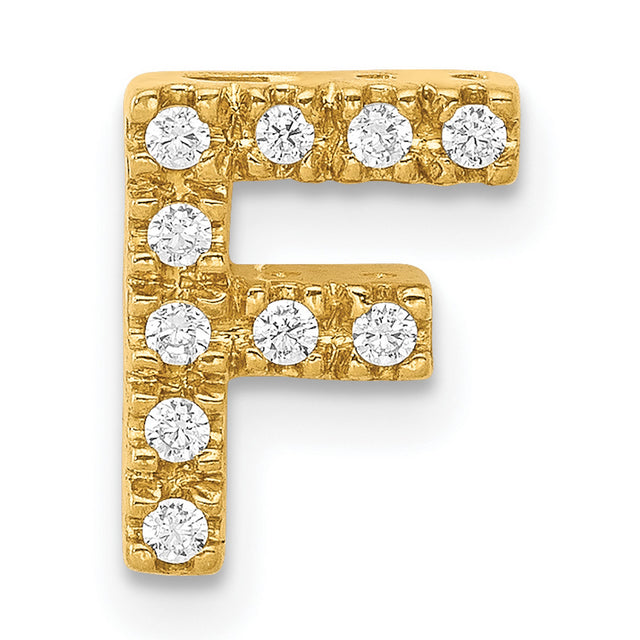 10k Yellow Gold Letter F Pendant Charm with White Cubic Zirconia, Personalized Initial Jewelry