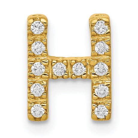 10k Yellow Gold Letter H Pendant with Clear Cubic Zirconia, Initial Charm for Women