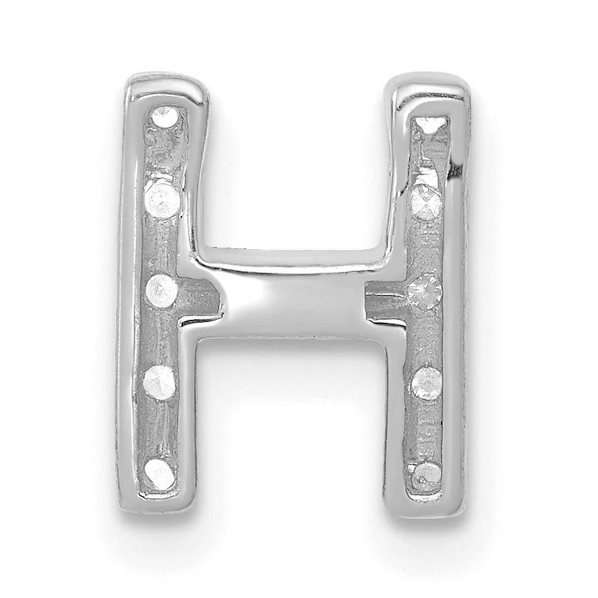 14k White Gold Diamond Letter H Pendant, Block Initial Charm for Women