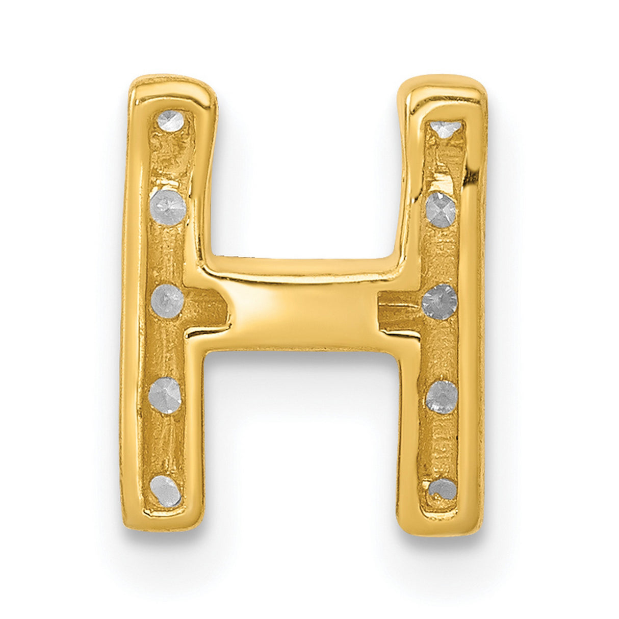 14k Yellow Gold Letter H Pendant with Pave Diamond, Bold Initial Charm for Women or Unisex Wear