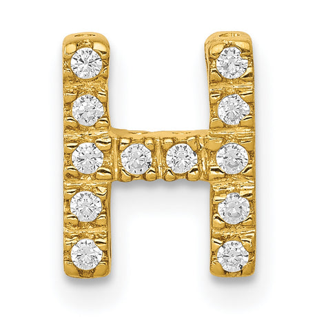 14k Yellow Gold Letter H Pendant with Pave Diamond, Bold Initial Charm for Women or Unisex Wear