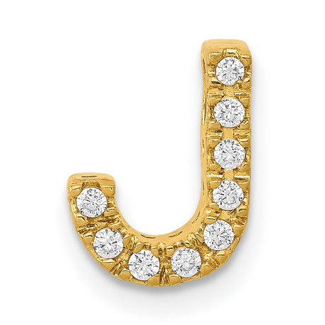 10k Yellow Gold Letter J Pendant with Round Cut White Stones, Initial Charm Jewelry