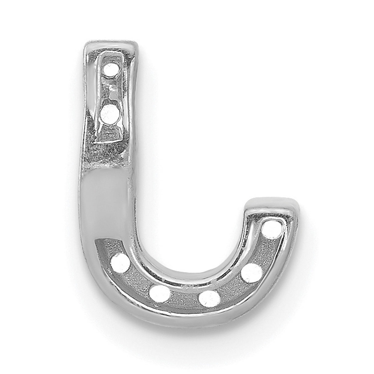 14k White Gold Diamond Initial J Pendant with Pavé Set Round Stones, Polished Alphabet Charm