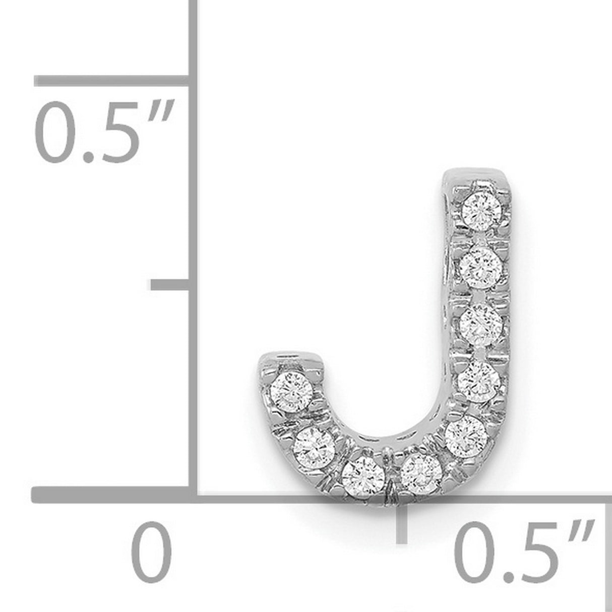 14k White Gold Diamond Initial J Pendant with Pavé Set Round Stones, Polished Alphabet Charm