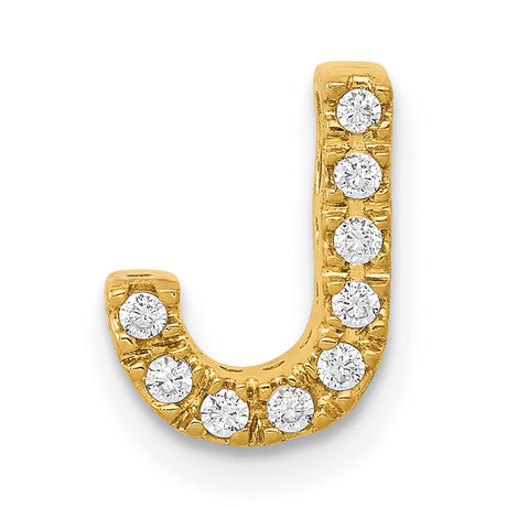 14k Yellow Gold Letter J Pendant with Round Cut Diamonds, Alphabet Charm Jewelry