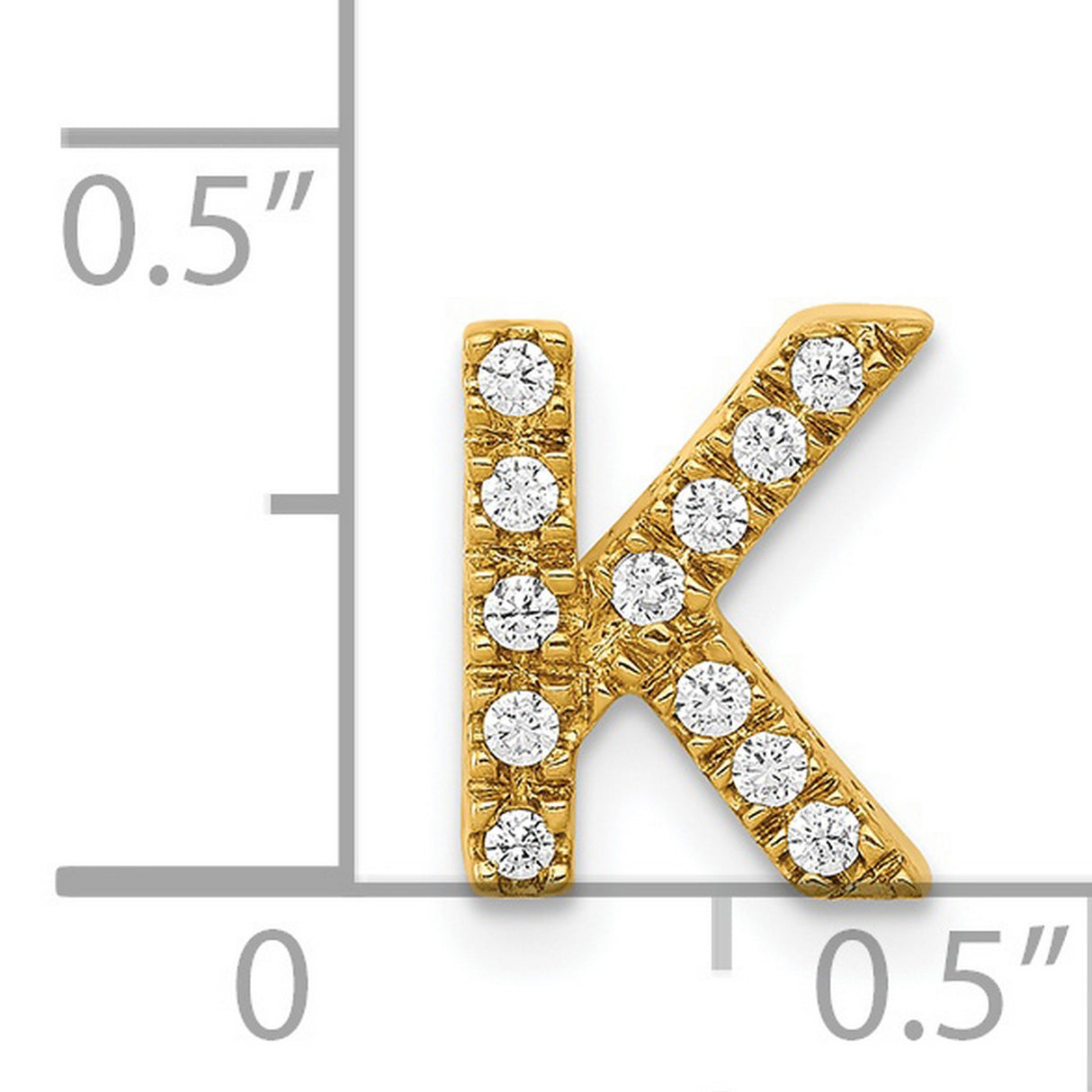14k Yellow Gold Letter K Pendant with Cubic Zirconia, Pavé Initial Charm for Women or Unisex Wear