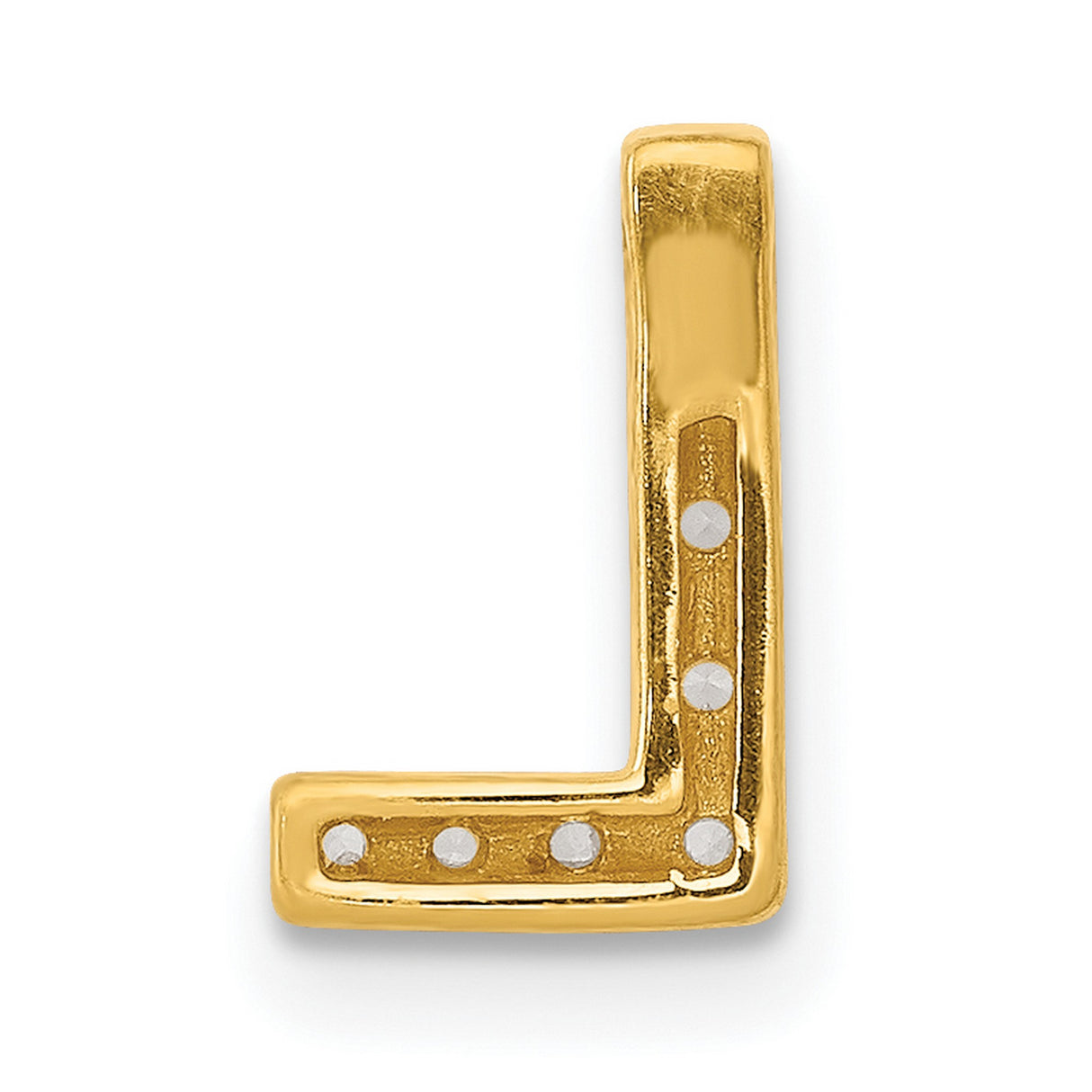 10k Yellow Gold Letter L Pendant with Round White Gemstones, Alphabet Charm for Women or Unisex