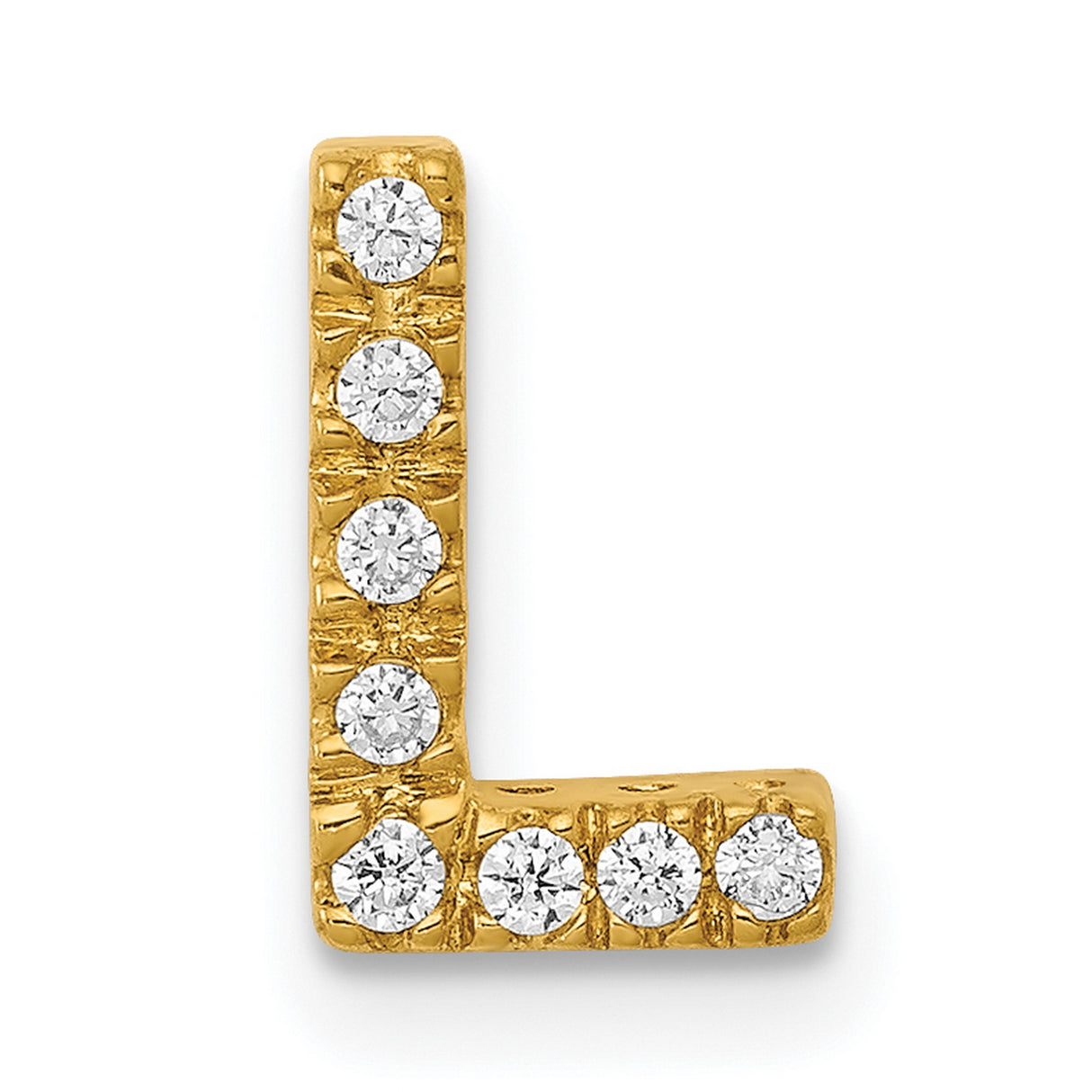 10k Yellow Gold Letter L Pendant with Round White Gemstones, Alphabet Charm for Women or Unisex