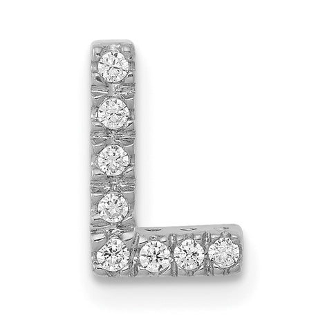 14k White Gold Diamond Letter L Pendant with Prong Set Round Cut Diamonds