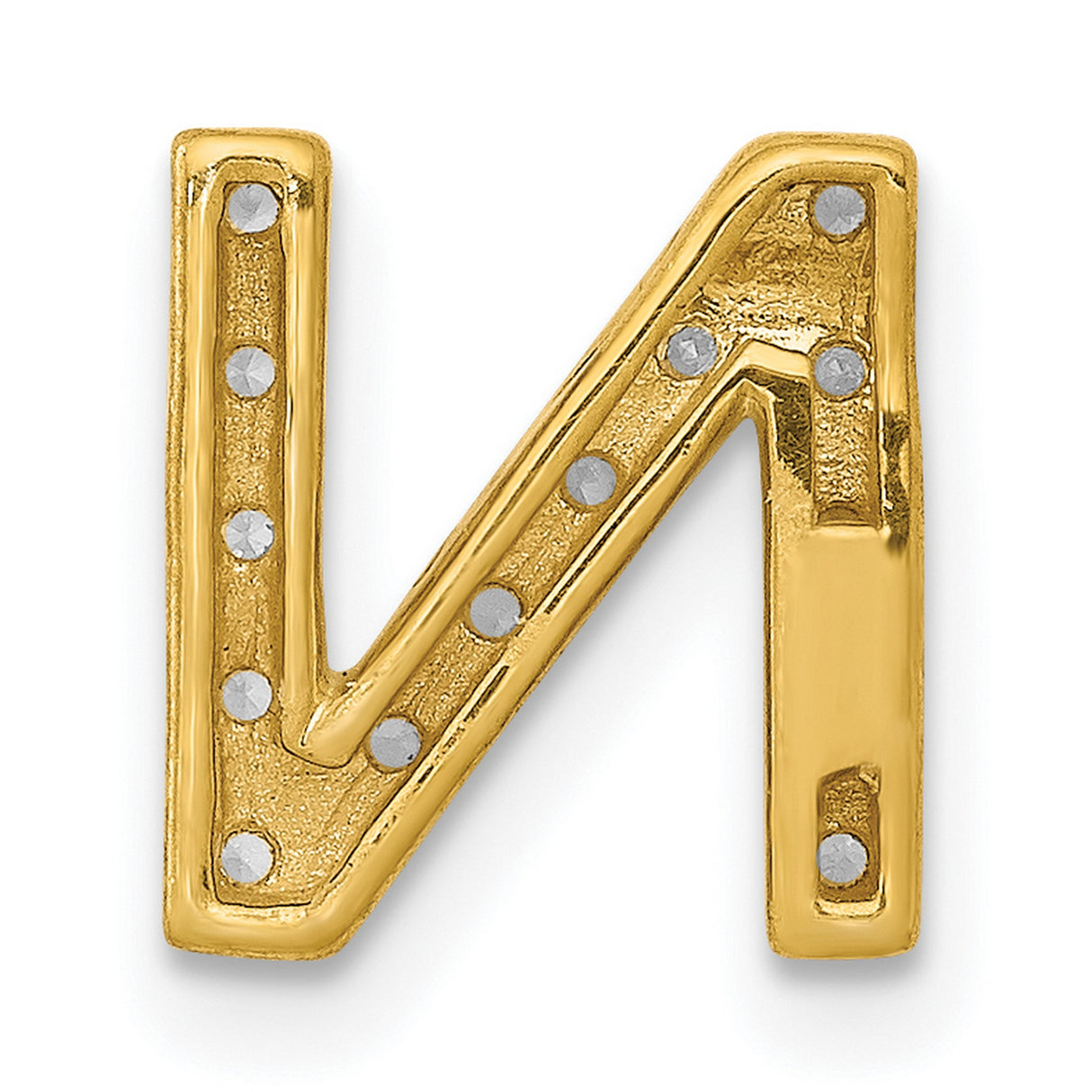 10k Yellow Gold N Initial Pendant with Round White Gemstones Pavé Setting, Unisex Letter Charm