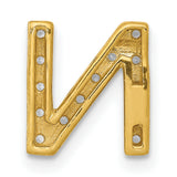 10k Yellow Gold N Initial Pendant with Round White Gemstones Pavé Setting, Unisex Letter Charm