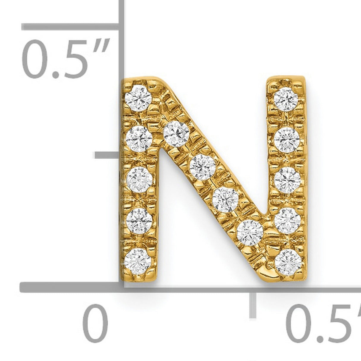 10k Yellow Gold N Initial Pendant with Round White Gemstones Pavé Setting, Unisex Letter Charm