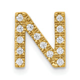 10k Yellow Gold N Initial Pendant with Round White Gemstones Pavé Setting, Unisex Letter Charm