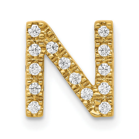 10k Yellow Gold N Initial Pendant with Round White Gemstones Pavé Setting, Unisex Letter Charm