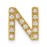 14k Yellow Gold Pendant with Cubic Zirconia, Letter N Charm, Dainty Initial Jewelry for Women