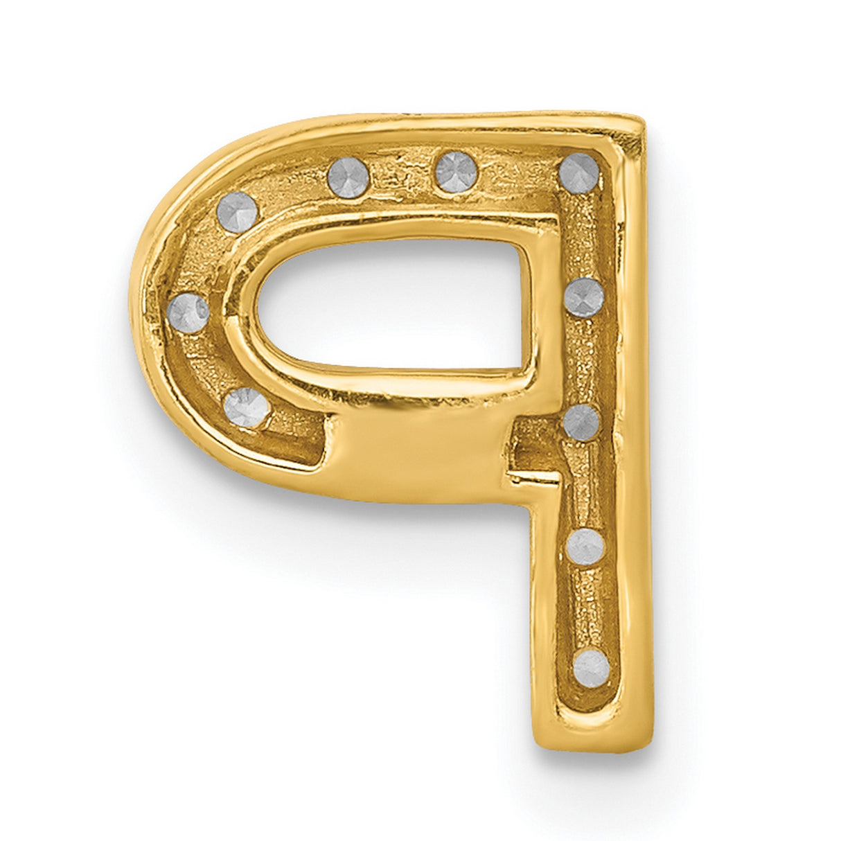 10k Yellow Gold Letter P Pendant with Cubic Zirconia, Dainty Alphabet Charm for Women or Unisex